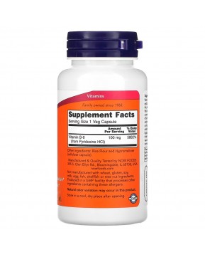 NOW Foods, Витамин B6, 100 мг, 100 растительных капсул